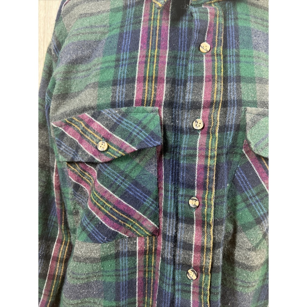 Back Packer Green Plaid Long Sleeve Button Up Flannel‎ Shirt Mens Casual SZ M - Picture 4 of 7
